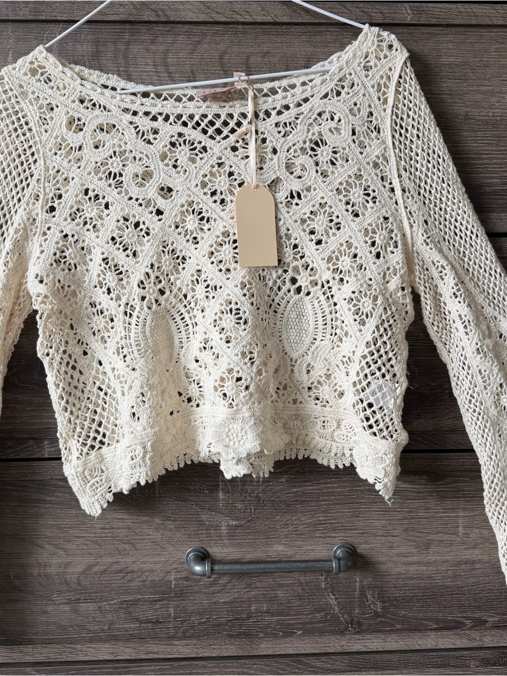 Good Luck Gem Cream Crochet Knit Long Sleeve Top